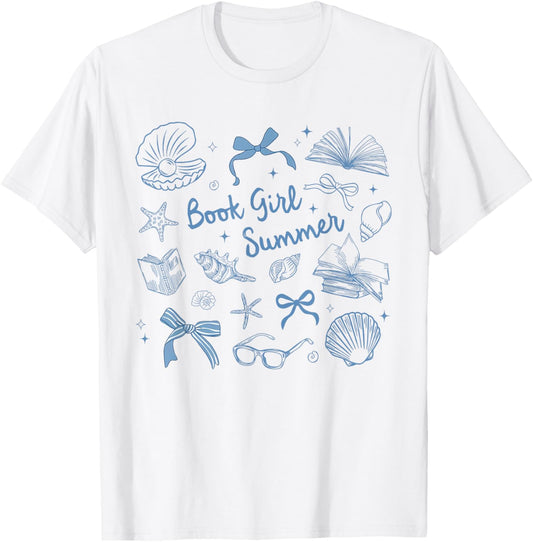 Girl Reading Book Summer Funny Beach Vacation For Book Lover T-Shirt