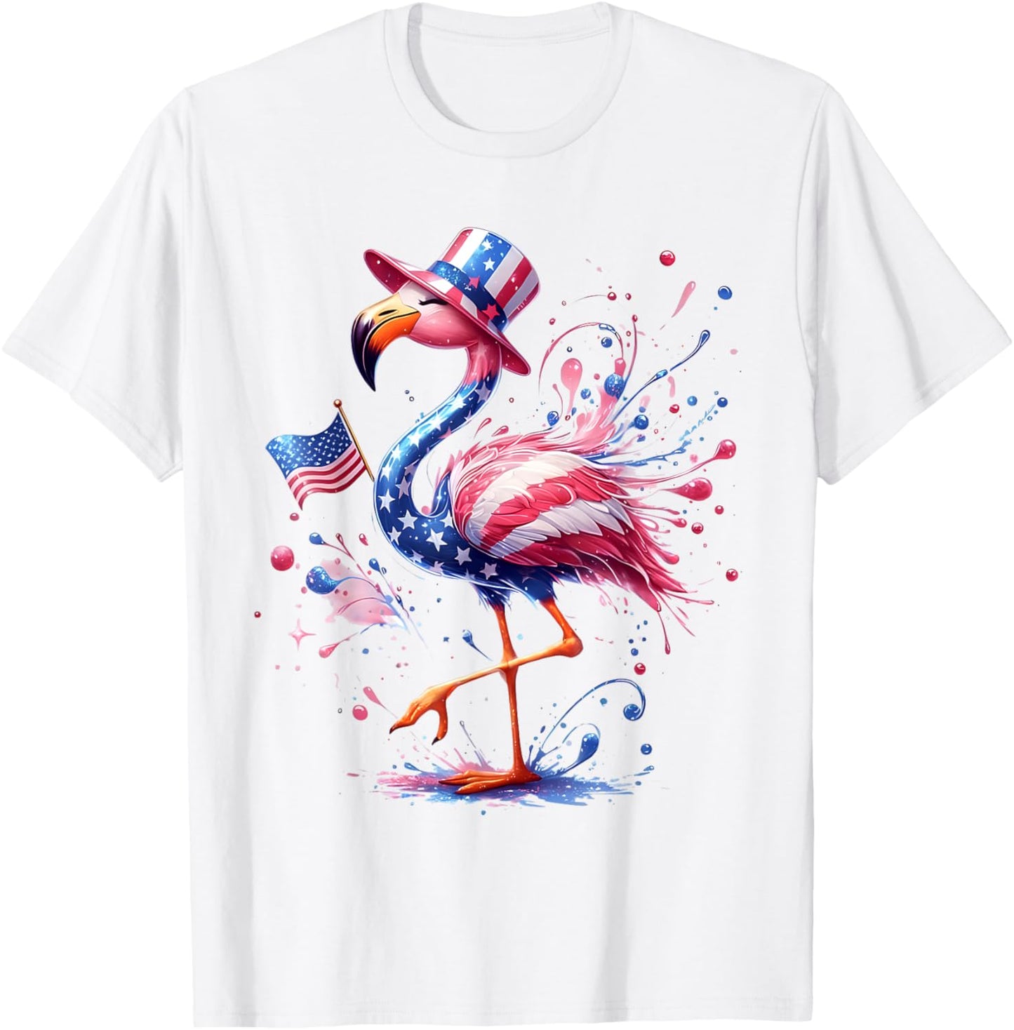 Patriotic Flamingo American Flag Usa 4th Of July Animal T-shirt