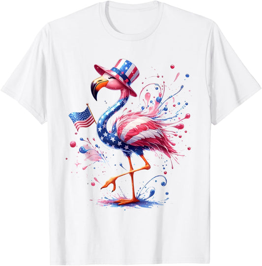 Patriotic Flamingo American Flag Usa 4th Of July Animal T-shirt