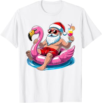 Christmas In July Santa Flamingo Summer Xmas Men Women Kids T-Shirt