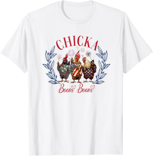 Chicka Boom Boom Cute Chicken Retro 4th of July America T-Shirt