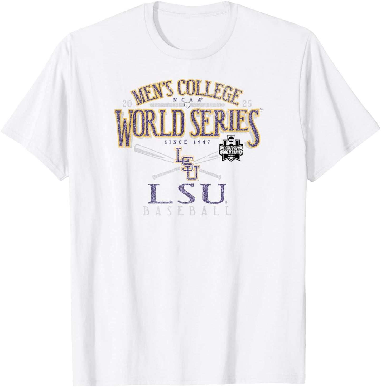 LSU Tigers MCWS 2025 Baseball Vintage White T-Shirt