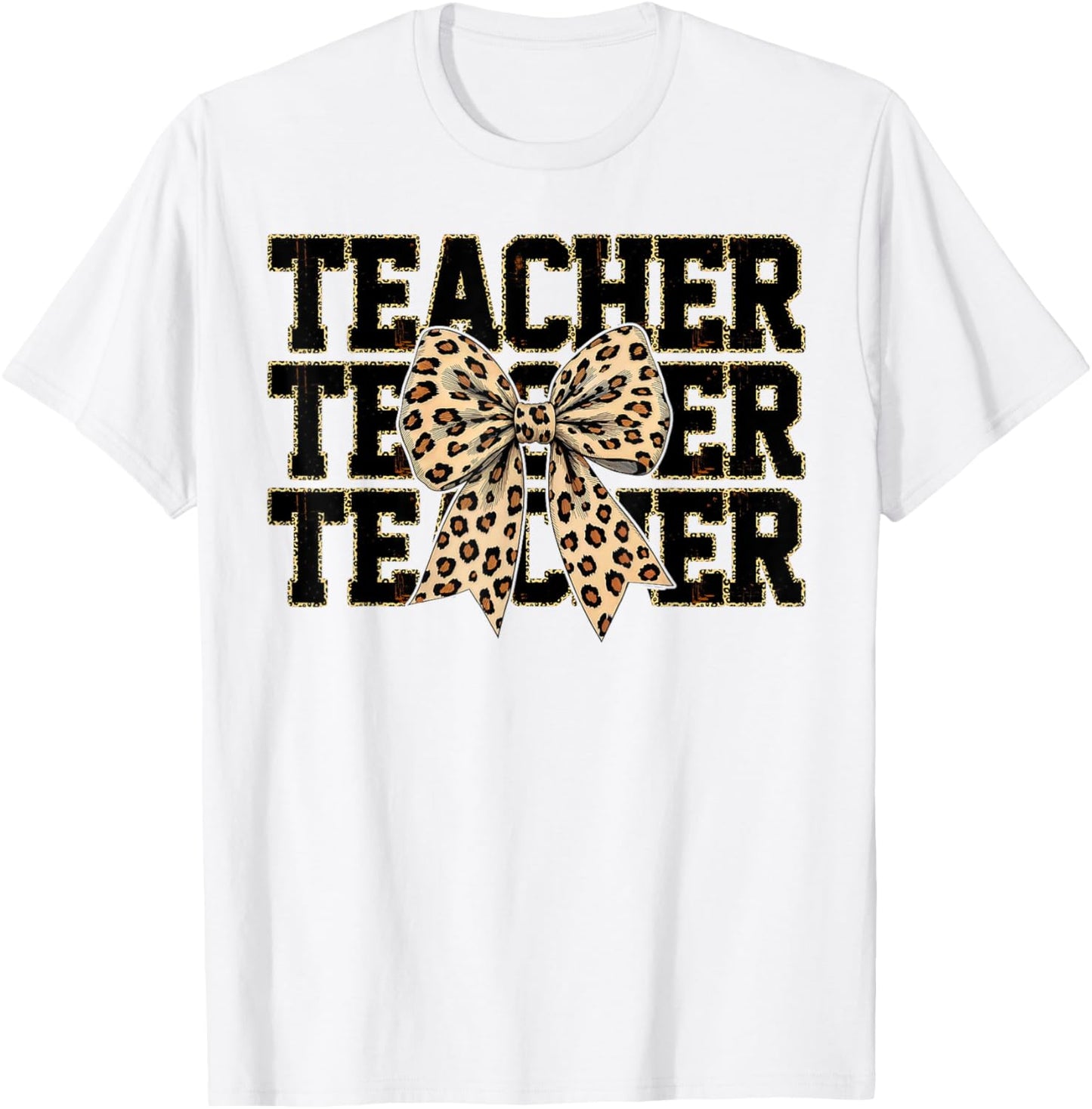 Coquette Bow Leopard Print Teacher Happy First Day Back To School Tee by TeeBrew
