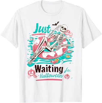 Funny Summer Skeleton Just Waiting For Halloween Summerween T-Shirt