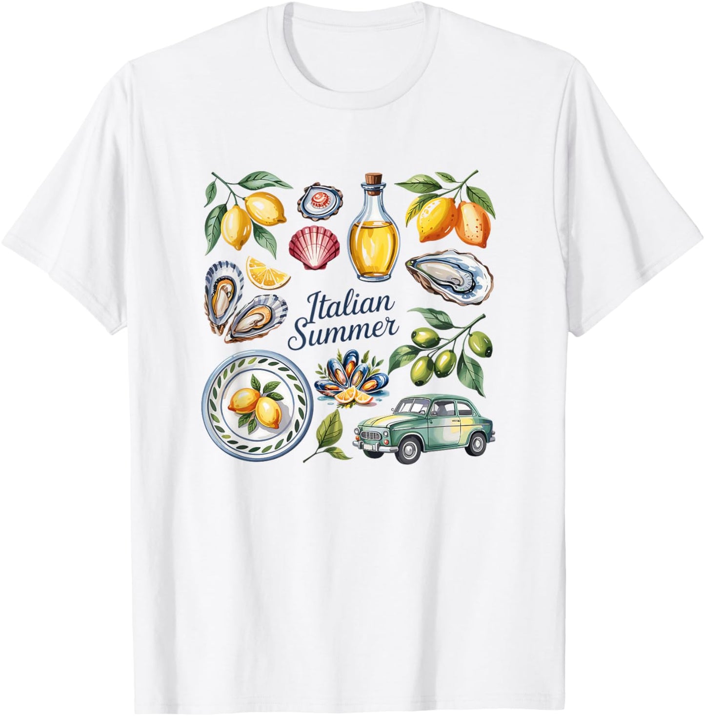 Italian Summer Scrapbook Limoncello Seafood Coastal Ocean T-Shirt