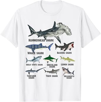 Types of Sharks 2025 Ocean Wildlife Week Educational Shark T-Shirt