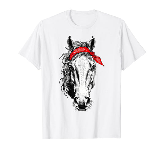 Girls Western Shirt Horse Graphic Red Bandana Tee T-Shirt