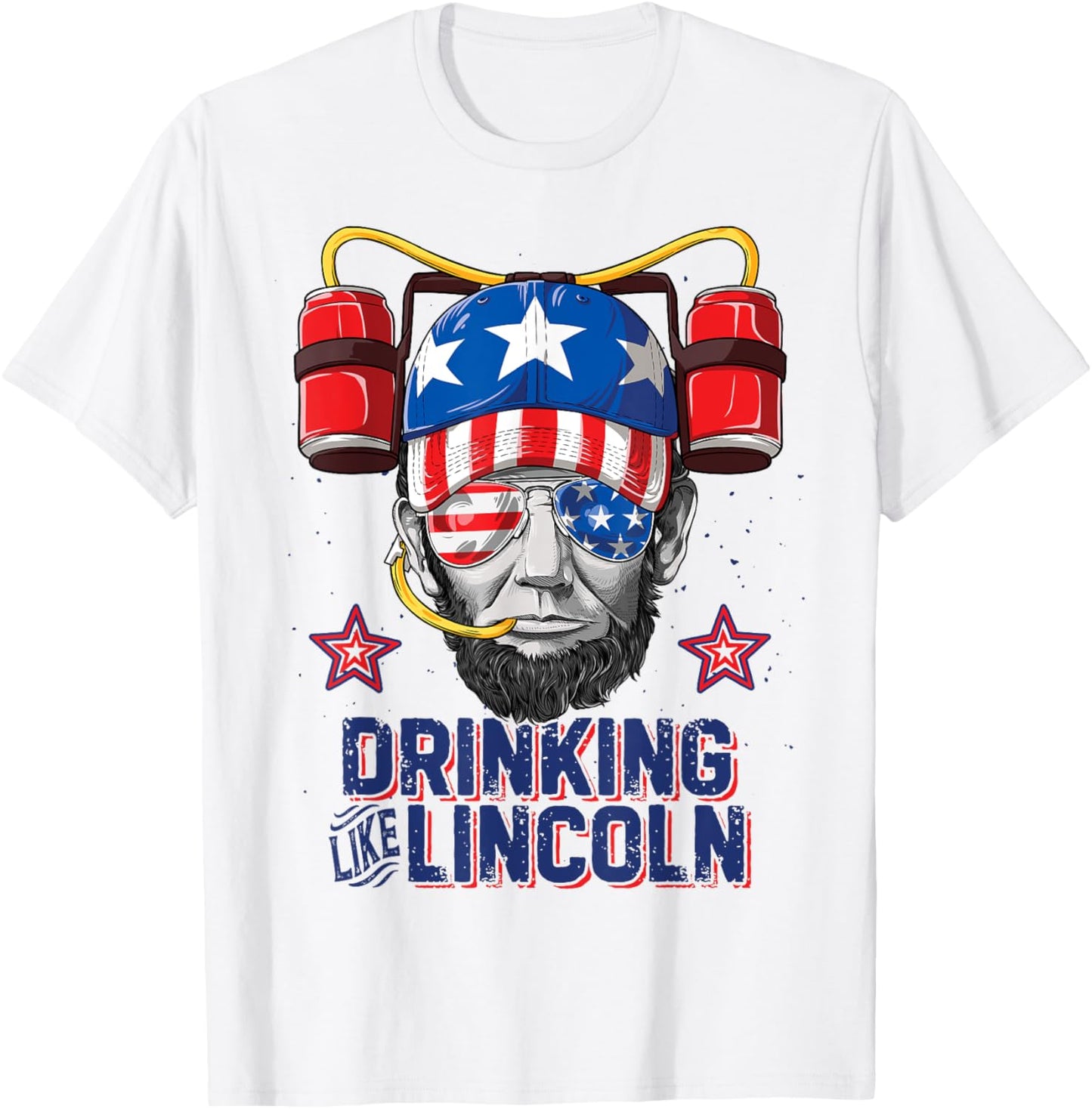 Drinking Like Lincoln 4th of July Men Abraham Merica Flag T-Shirt