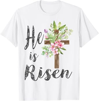 He is Risen Floral Cross Vintage Happy Easter T-Shirt