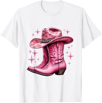 Vintage Boots Preppy Pink Cowgirl Costume for Kids in Pink T-Shirt