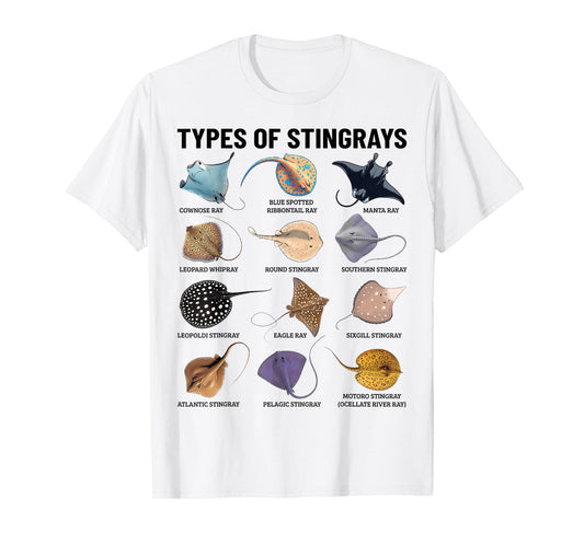 Types of Stingray Ocean Life Stingray Species Educational T-Shirt