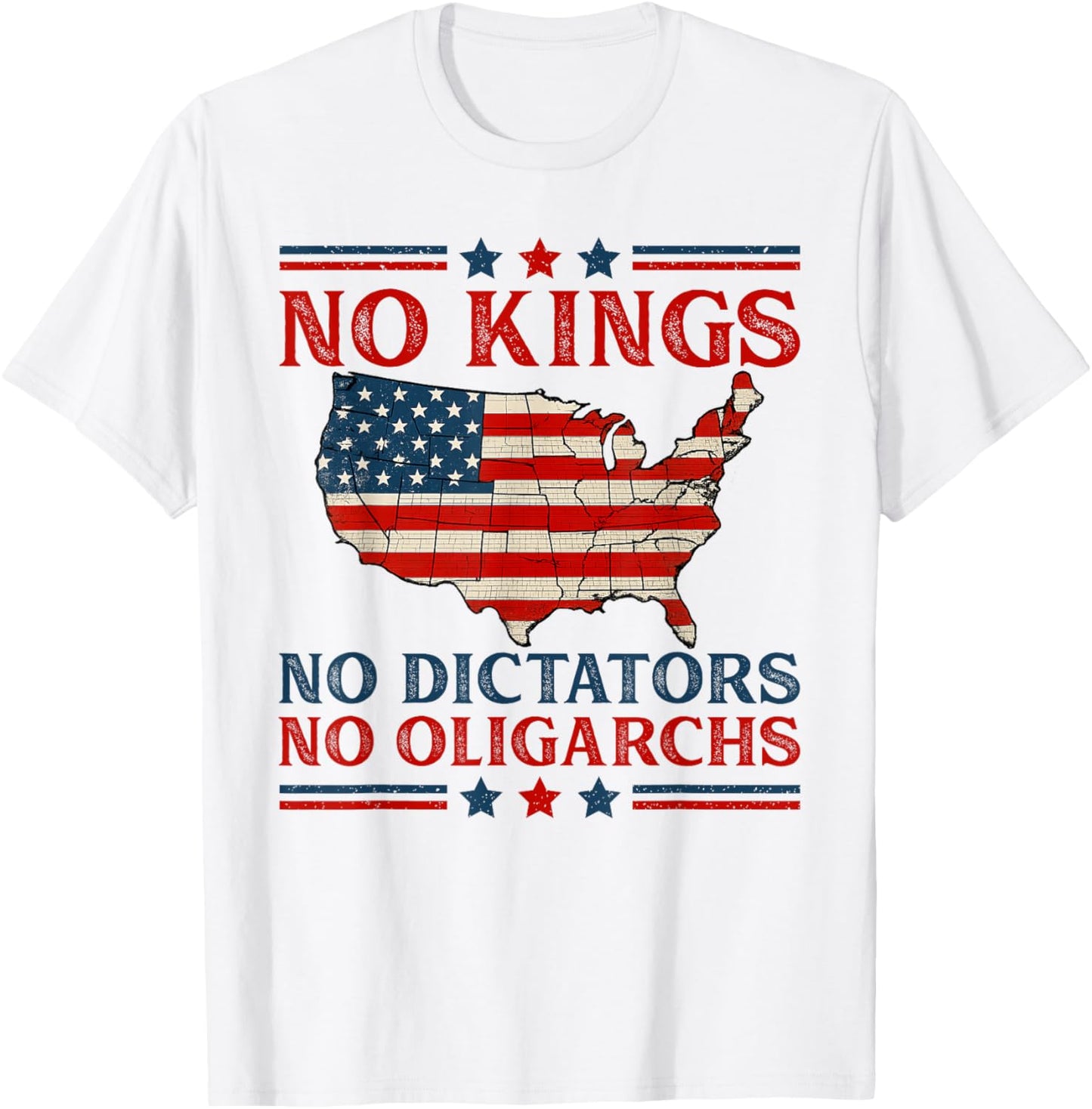 Vintage No Kings No Dictators No Oligarchs July 4th Usa Map T-shirt