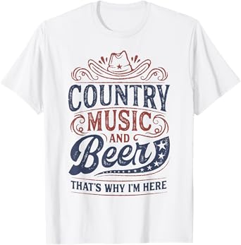 Rodeo Country Music and Beer Cowboy Cowgirl Western Southern T-Shirt