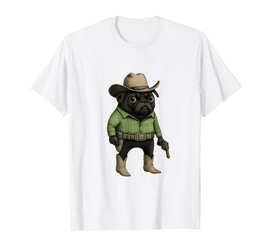 Funny Cowboy Pug Dog Western Costume Pug Cowboy Meme T-Shirt