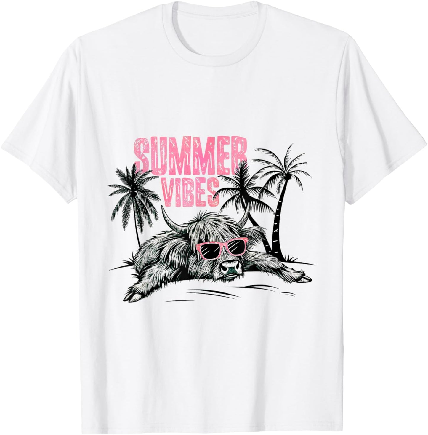 Summer Vibes Retro Highland Cow T-Shirt