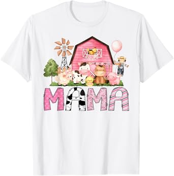 Mama Pink Farm Cow Lover Birthday Girl Matching T-Shirt