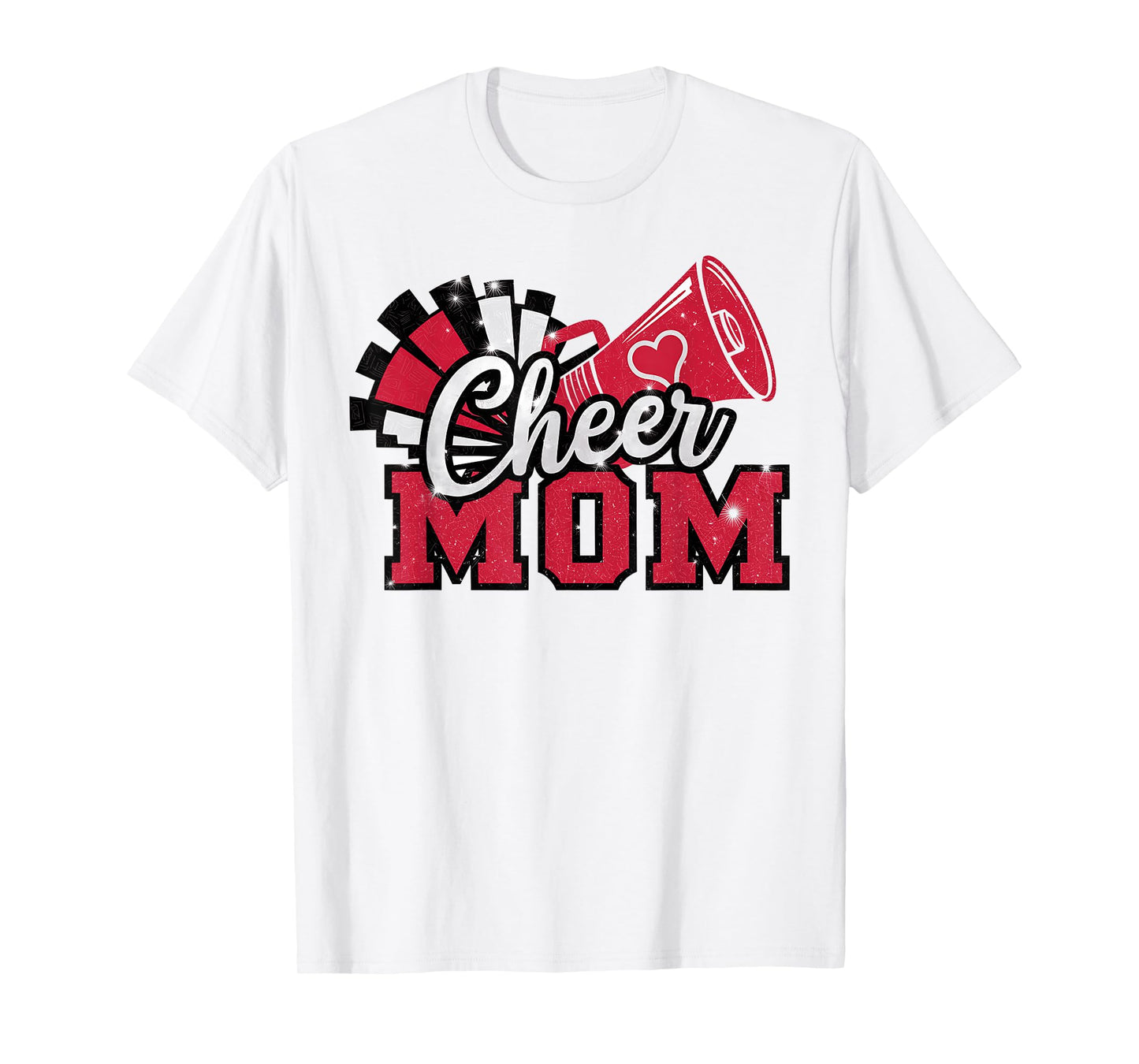 Cheer Mom Football Red Black Pom Leopard T-Shirt