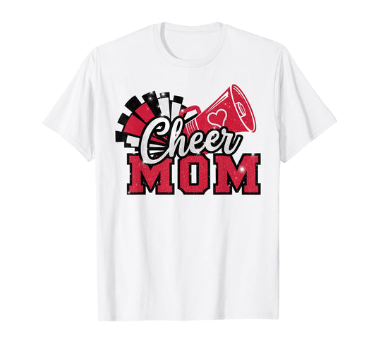 Cheer Mom Football Red Black Pom Leopard T-Shirt
