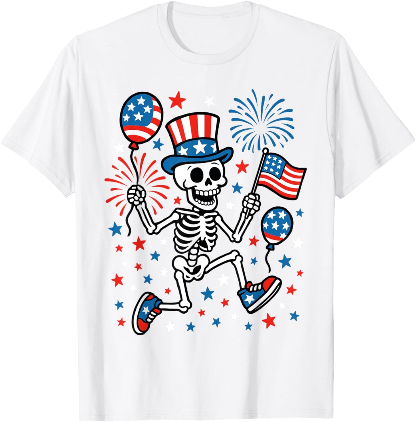 Funny Skeleton American Flag Fourth Of July Patriotic Boys T-shirt