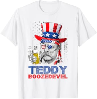 Teddy Boozedevelt Theodore Roosevelt USA Flag 4th Of July T-Shirt