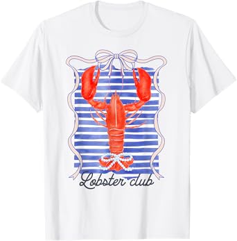 Vintage Lobster Club Coquette Bow Foodie Ocean Aesthetic T-Shirt