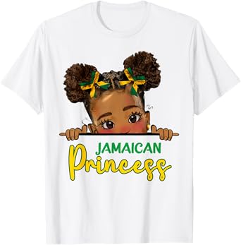 Jamaican Princess Messy Bun Girl Kids Toddlers Jamaica Flag T-Shirt