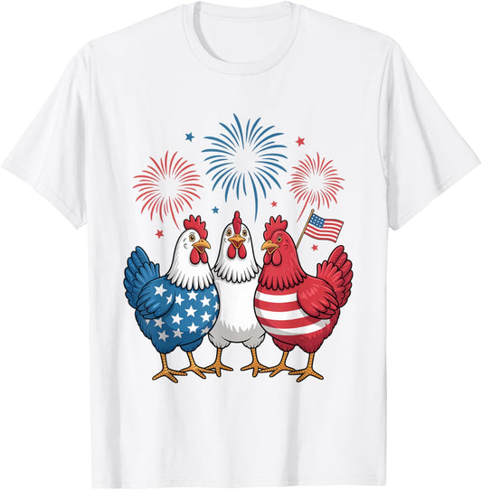Funny Patriotic Chickens USA Flag 4th of July Chicken Lover T-Shirt