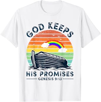 Noah Ark Rainbow Jesus Christian God Keeps His Promises T-Shirt