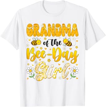Grandma Of The Bee Day Girl Flower Birthday Family Matching T-Shirt