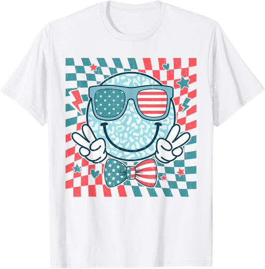 Patriotic Peace Usa Flag Checkered Retro Funny 4th Of July T-shirt