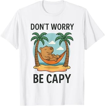 Don’t Worry Be Capy Funny Sleepy Capybara Coconut Tree Beach T-Shirt