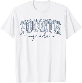 4th Grade Back to School Fourth Grade Blue Toile Teacher Kid T-Shirt