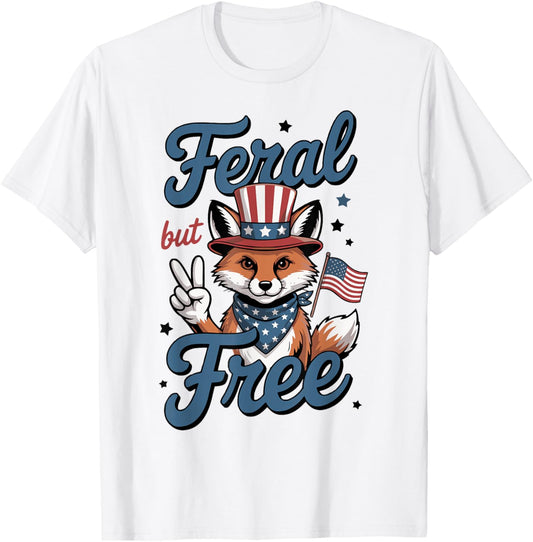 Feral But Free Fox 4th Of July Usa Patriotic Art T-shirt