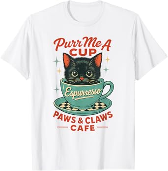 Espurresso Cat Coffee Pun Retro Cafe Humor Design T-Shirt