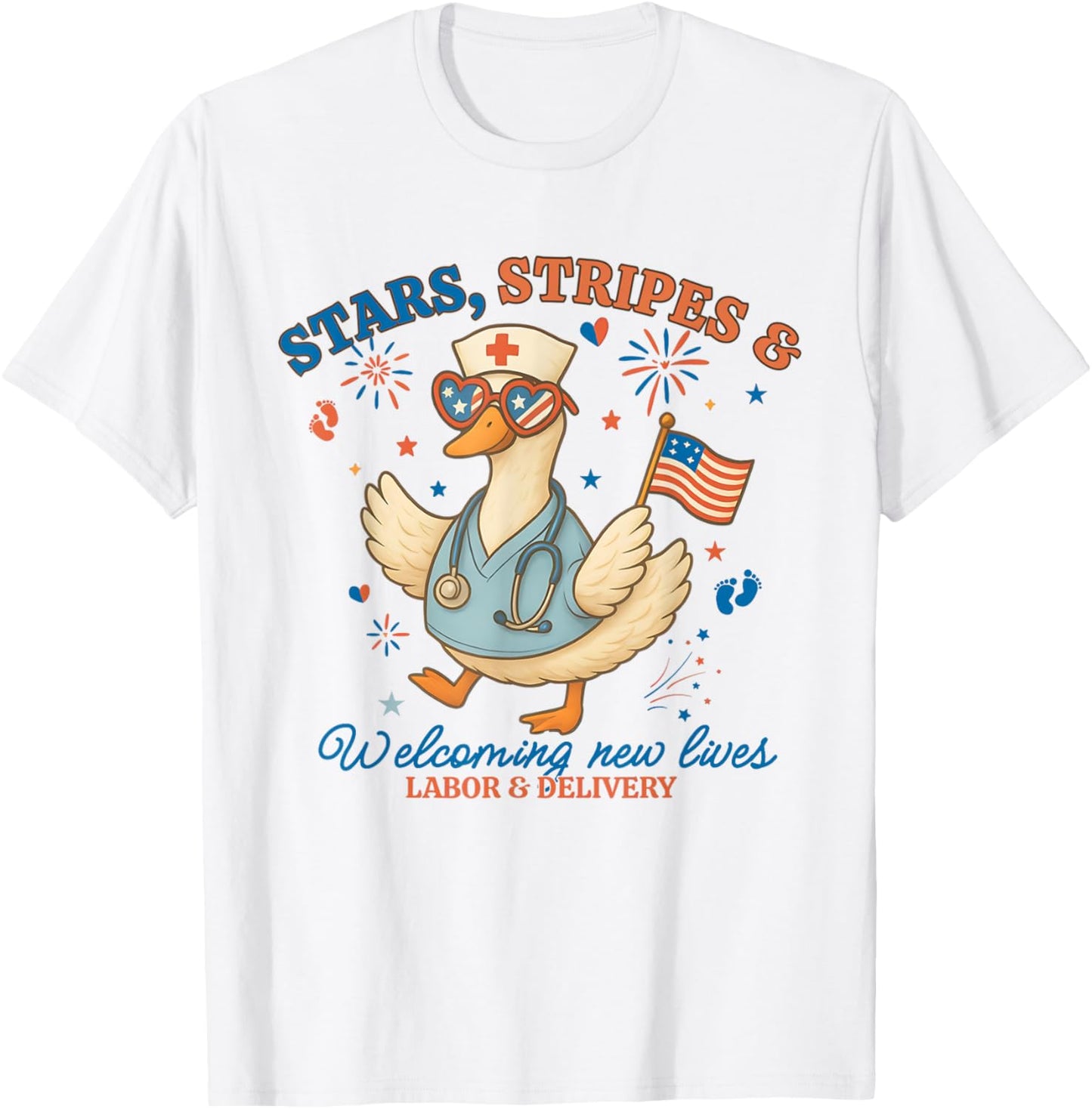 Labor And Delivery Nurse 4th Of July Ob Nurse Cute Goose T-shirt