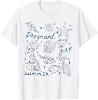 Pregnant Girl Summer Pregnancy Seashell Starfish Vacation T-Shirt