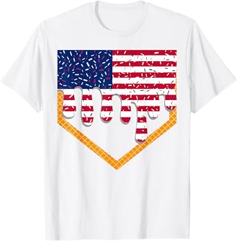 4th Of July Baseball Drip Ice Cream Patriotic American Flag T-Shirt