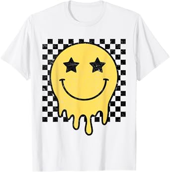 Vintage Happy Face Shirt Checkered Pattern Smile Face Trendy T-Shirt