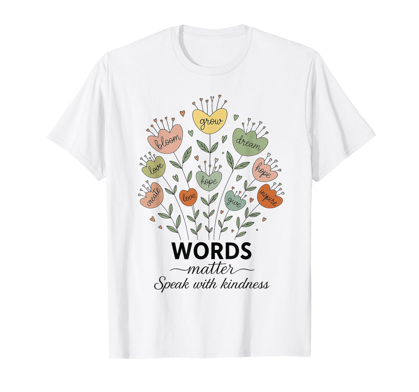 Words Matter Speak with Kindness Boho Floral Mental Health T-Shirt