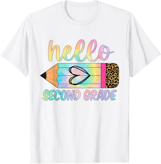 Back To School Hello Second Grade Tie Dye Teacher Tee by TeeBrew