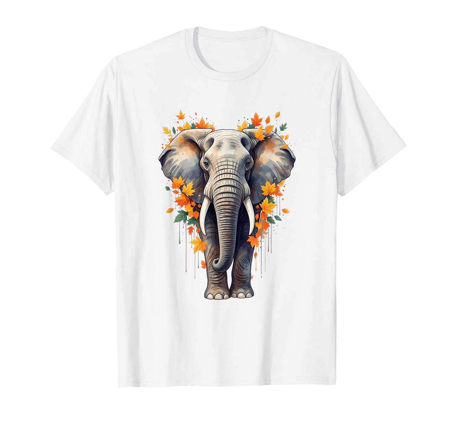 Elephant Autumn Leaves Nature Art for Wildlife Men Women Kid T-Shirt