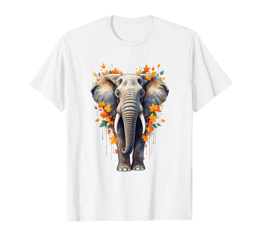 Elephant Autumn Leaves Nature Art for Wildlife Men Women Kid T-Shirt