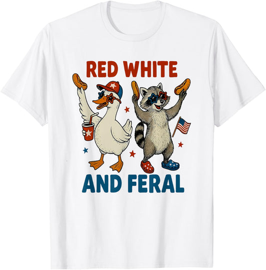 Funny Raccoon And Goose 4th Of July Red White Feral T-shirt