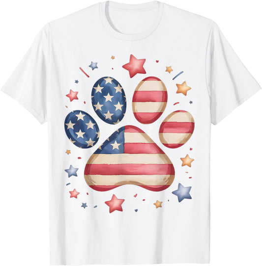 American Flag Patriotic Dog & Cat Paw Print 4th Of July Dog T-Shirt