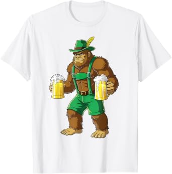Retro Bigfoot Lederhosen Prost Beer Mug Oktoberfest Festival T-Shirt