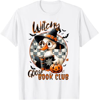 Womens Funny Witchy Goose Book Club Halloween Shirt T-Shirt