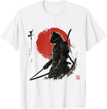 Cat Samurai Vintage Cat Warrior Japanese Art Men Women T-Shirt