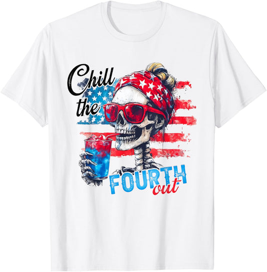 Retro Chill The Fourth Out Skeleton 4th Of July America Flag T-shirt