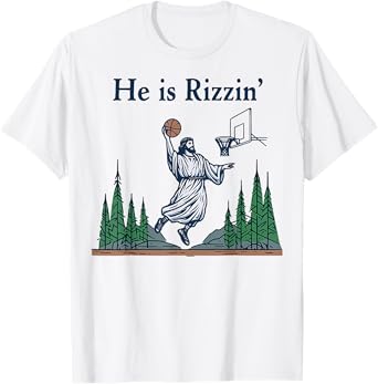 He Is Rizzin Funny Basketball Retro Christian Religious T-Shirt