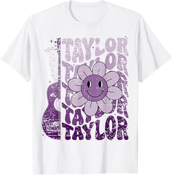 Taylor First Name I Love Taylor Girl Groovy 80's Vintage T-Shirt